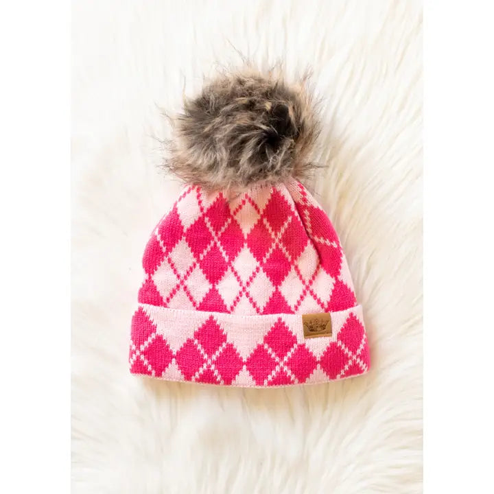 Pink Argyle Pom Hat