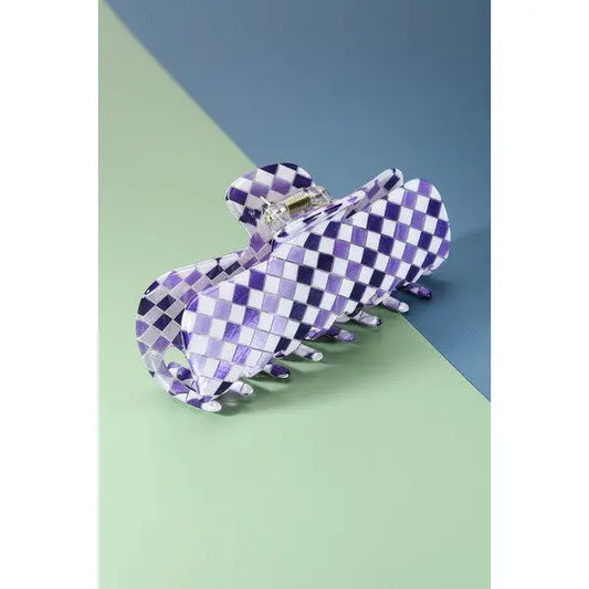 Oversized Purple Checkered Claw Clip