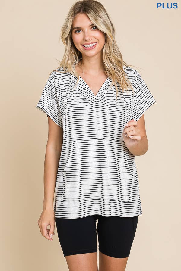 Short Sleeve Striped Hoodie