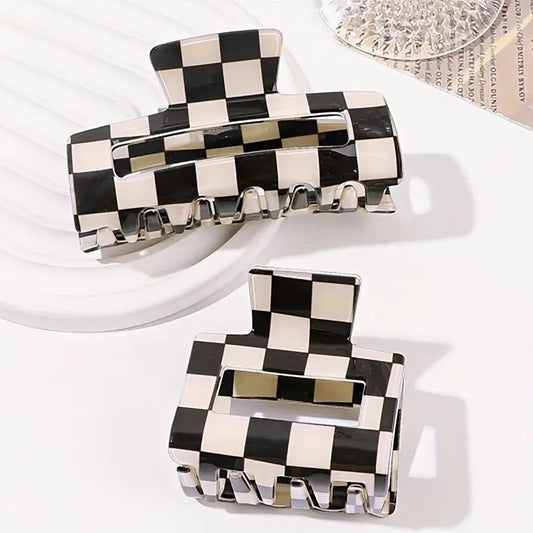 Black and White Checkered Claw Clips