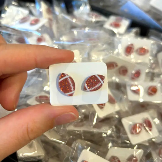 Glittery Football Stud Earring