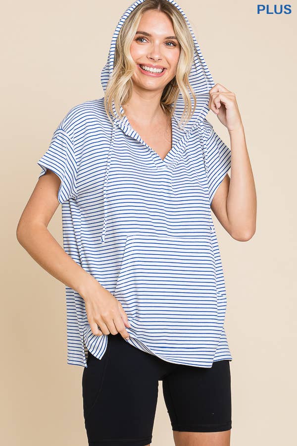 Short Sleeve Striped Hoodie