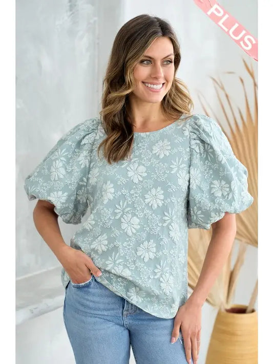 Textured Puff Scoop Neck Top