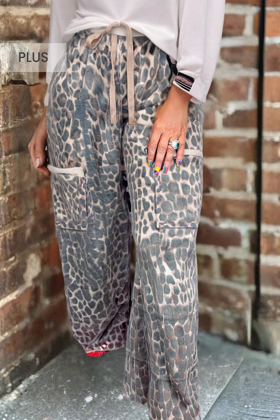 Leopard Raw Edge Patch Pocket Pants