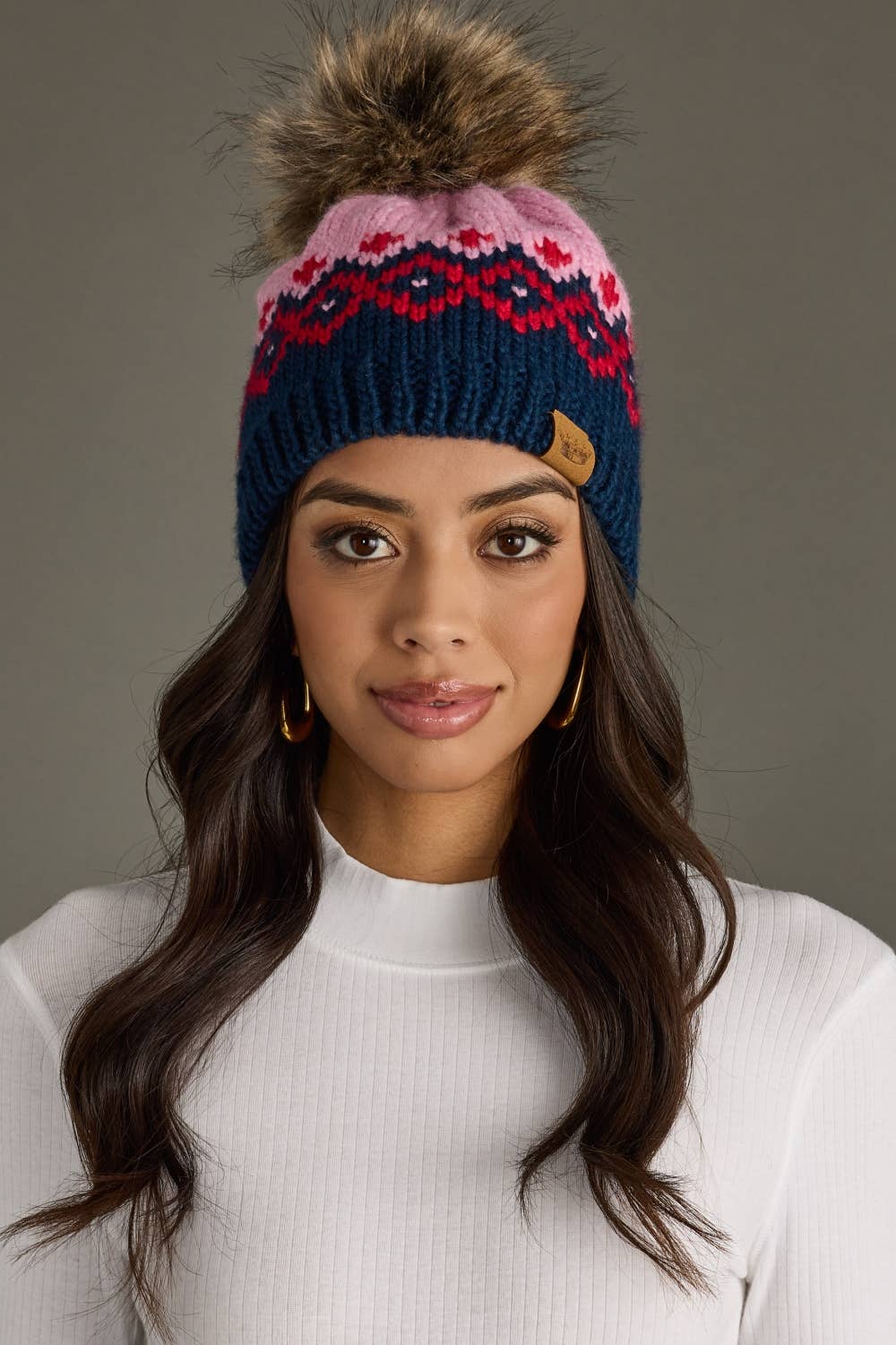 Pink + Navy Pom Hat