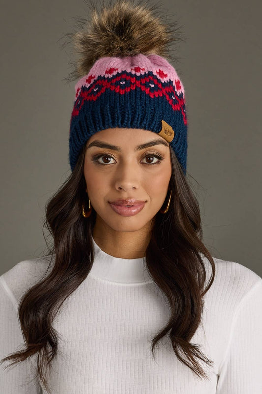 Pink + Navy Pom Hat