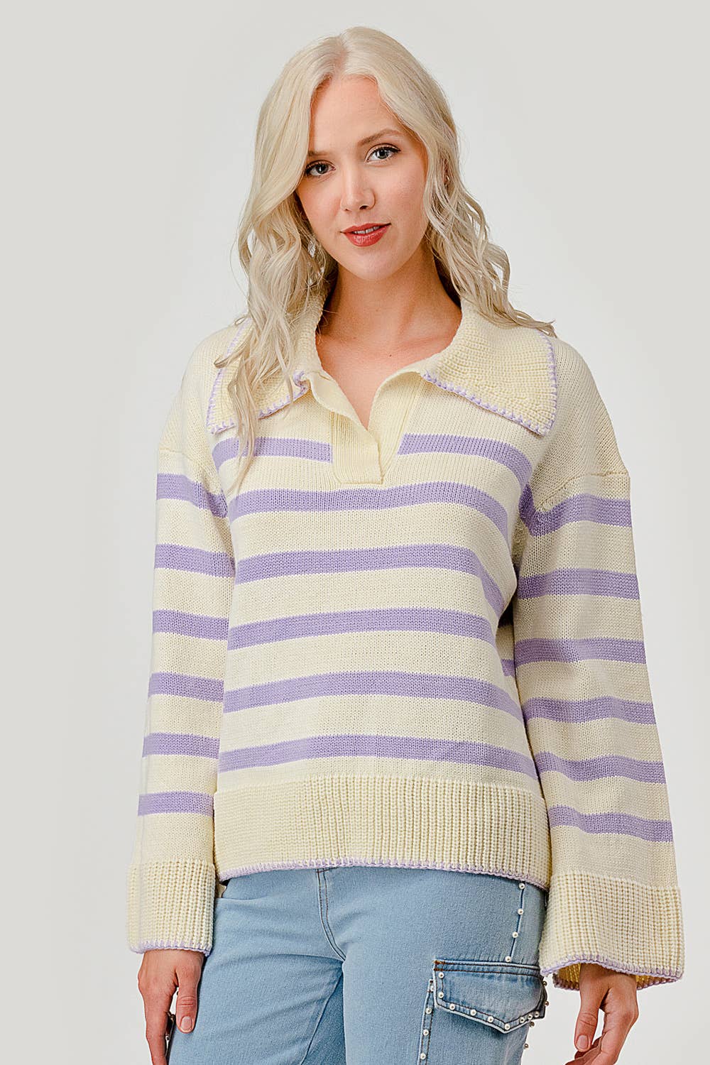 Lavender Striped Knit Sweater