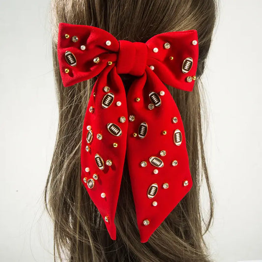 Red Football Bow Hair Clip