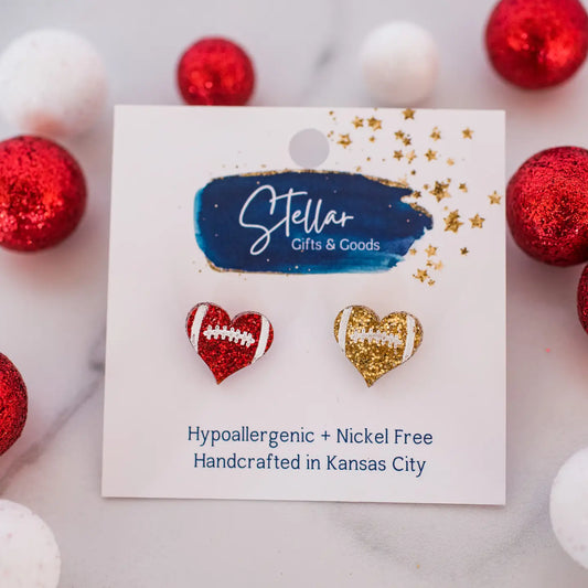 KC Football Glitter Heart Studs