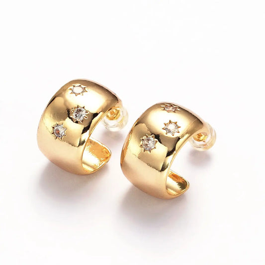 Gold Celestial Sun Hoop Earrings