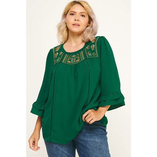 Ruffle Bloom Embroidered Blouse