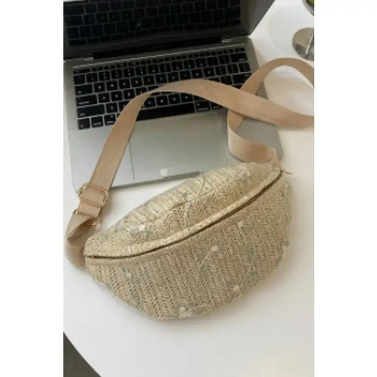 Tan Raffia Floral Crossbody