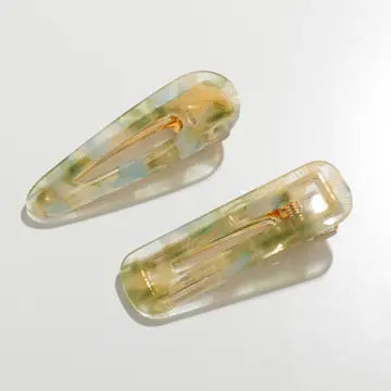 Green Marbled Barrette Set