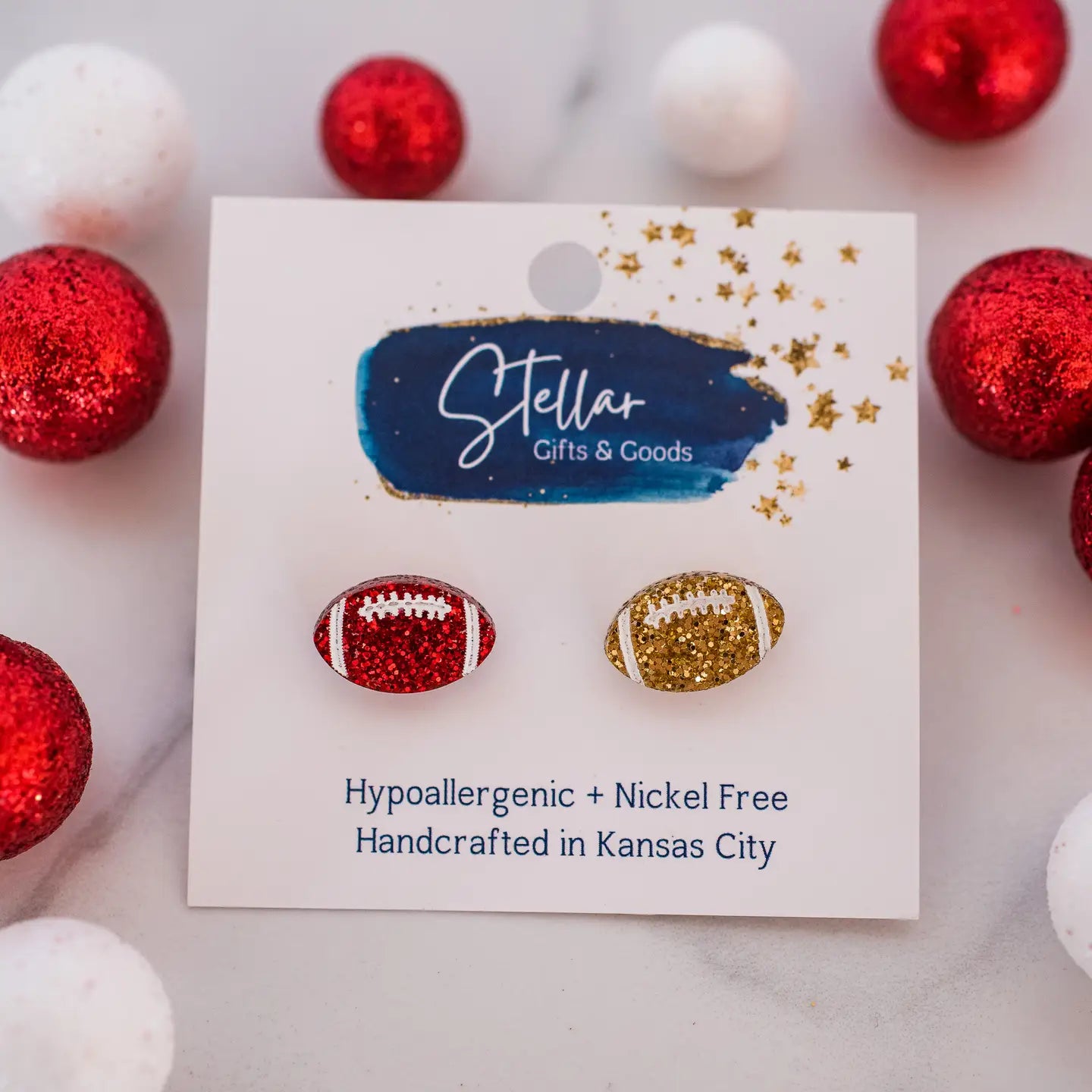 KC Glitter Hand Painted Football Studs