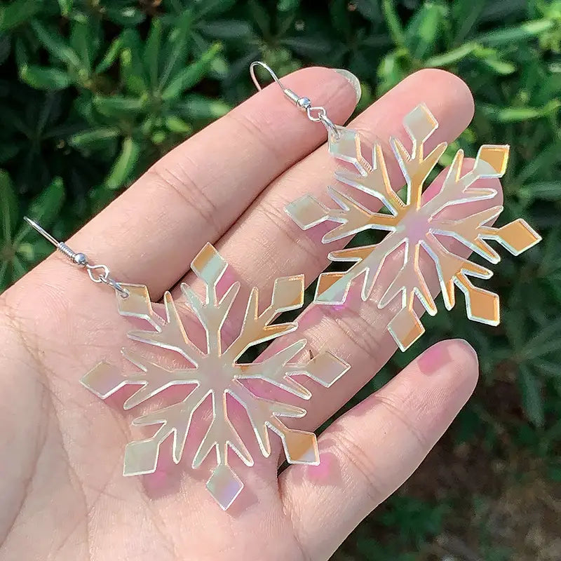 Large Holographic Snowflake Earrings