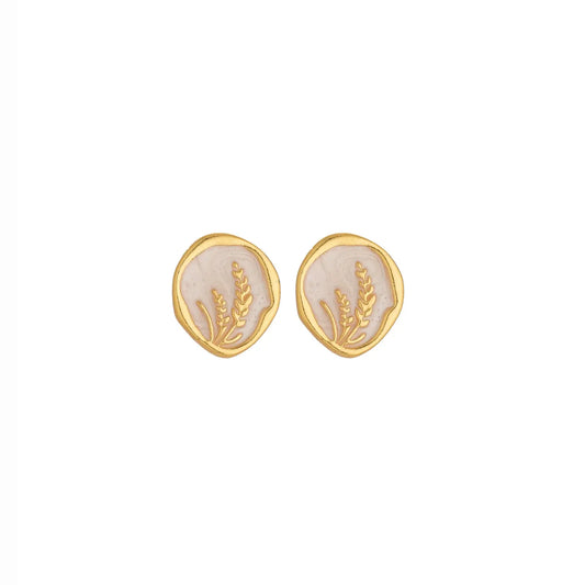 White Enamel Kelp Stud Earring