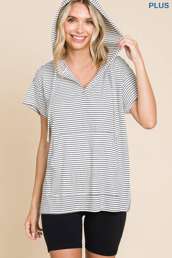 Short Sleeve Striped Hoodie