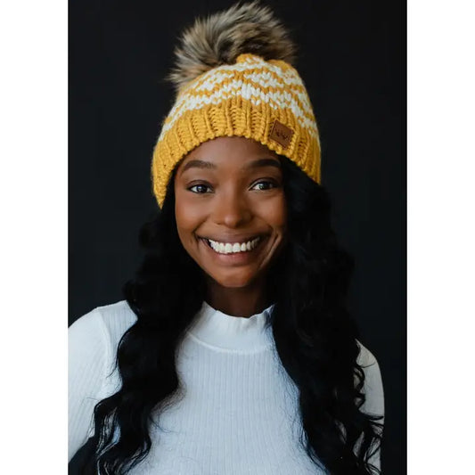 Mustard + White Pom Hat