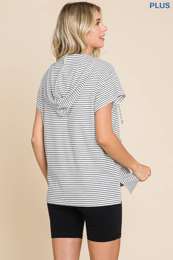 Short Sleeve Striped Hoodie