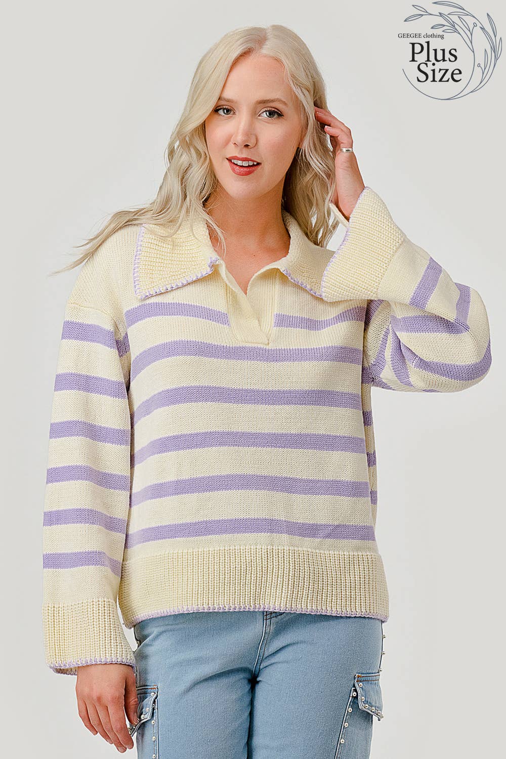 Lavender Striped Knit Sweater