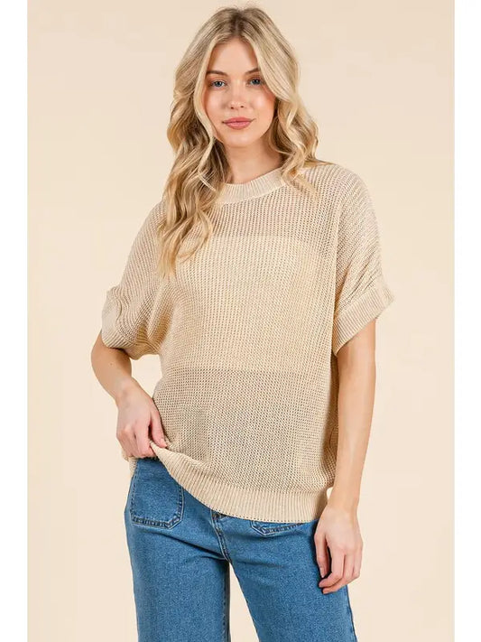 Sheer Knit Short Sleeve Sweater