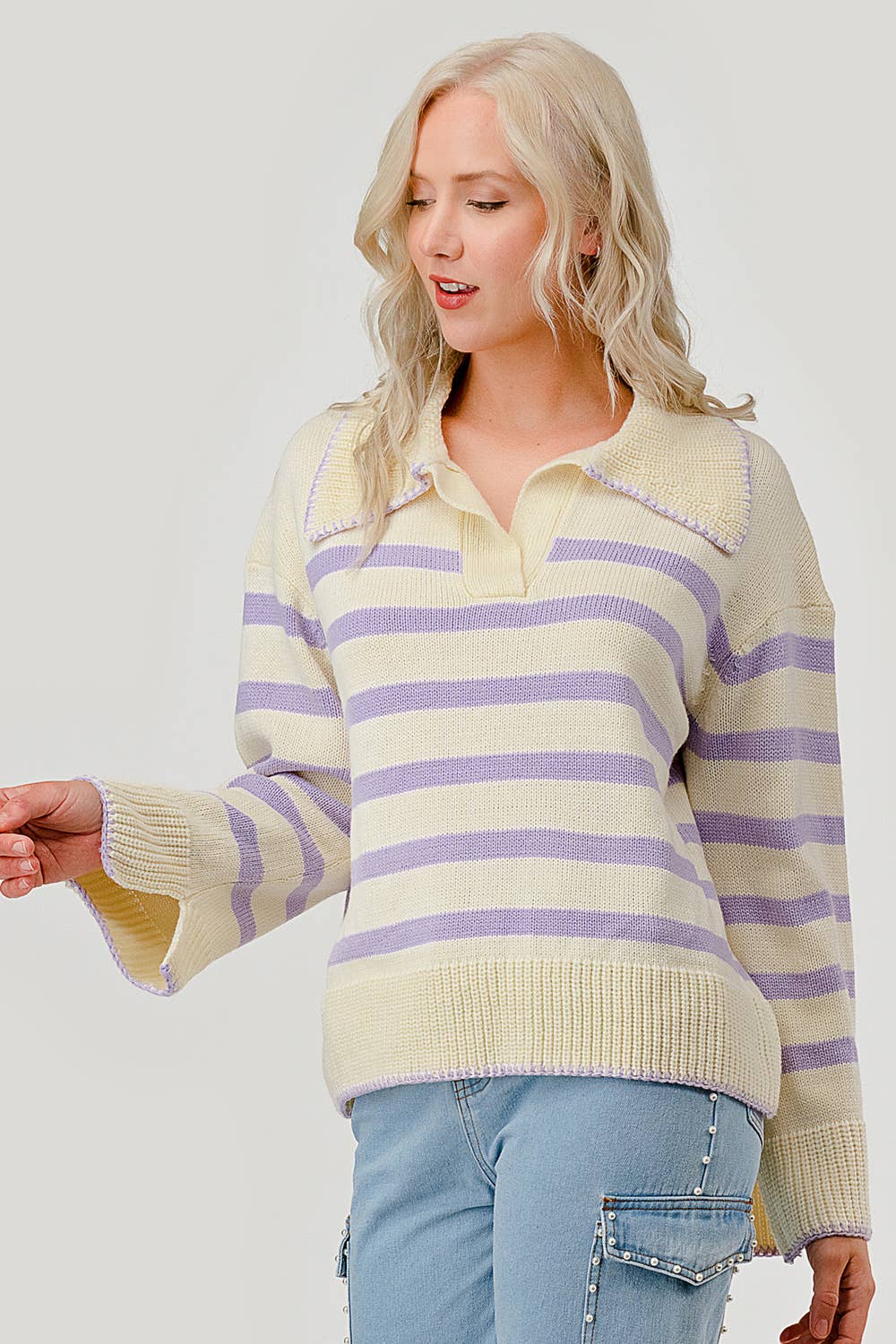 Lavender Striped Knit Sweater