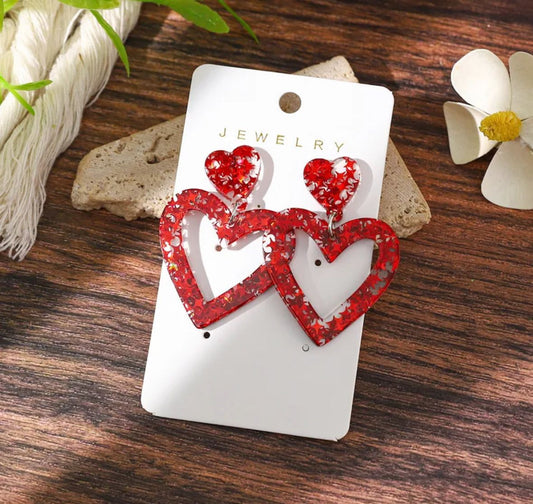 Red Confetti Heart Earrings
