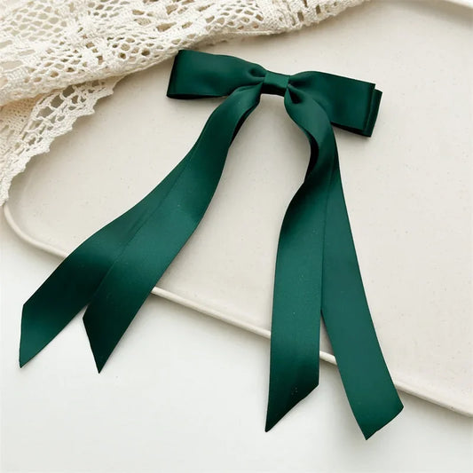 Emerald Satin Bow Clip