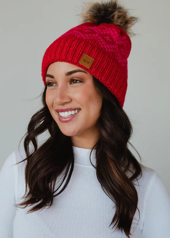 Red + Pink Pom Hat