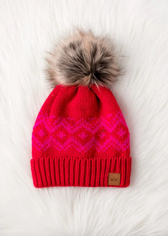 Red + Pink Pom Hat