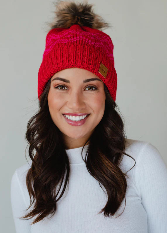 Red + Pink Pom Hat
