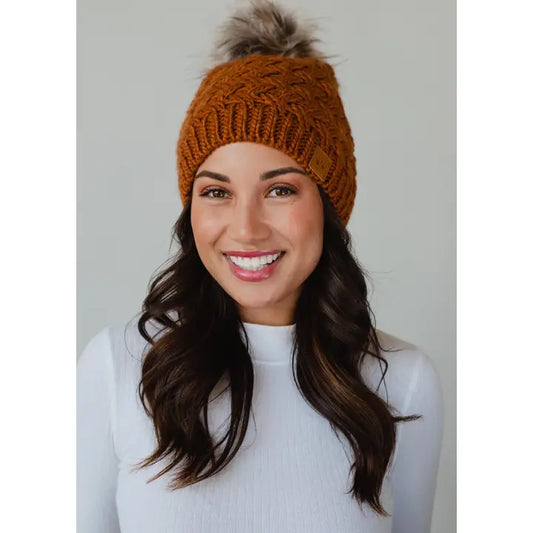 Rust Knit Pom Hat