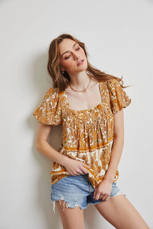 Paisley Border Print Blouse