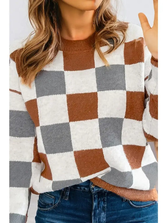 Brown Checkered Sweater