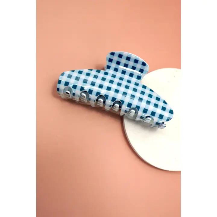 Jumbo Blue Checkered Claw Clip