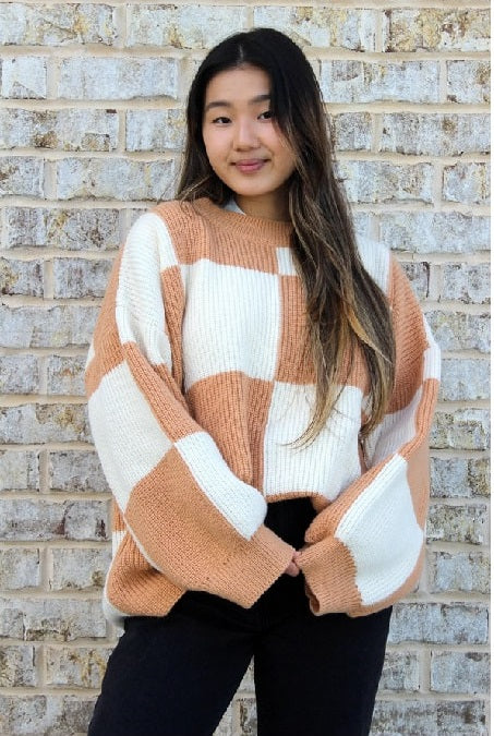 Brown Checkered Sweater