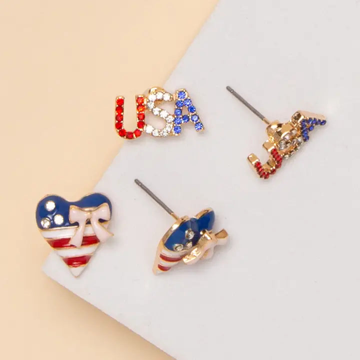 USA Rhinestone Earring Set