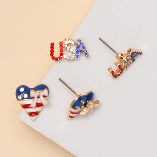 USA Rhinestone Earring Set