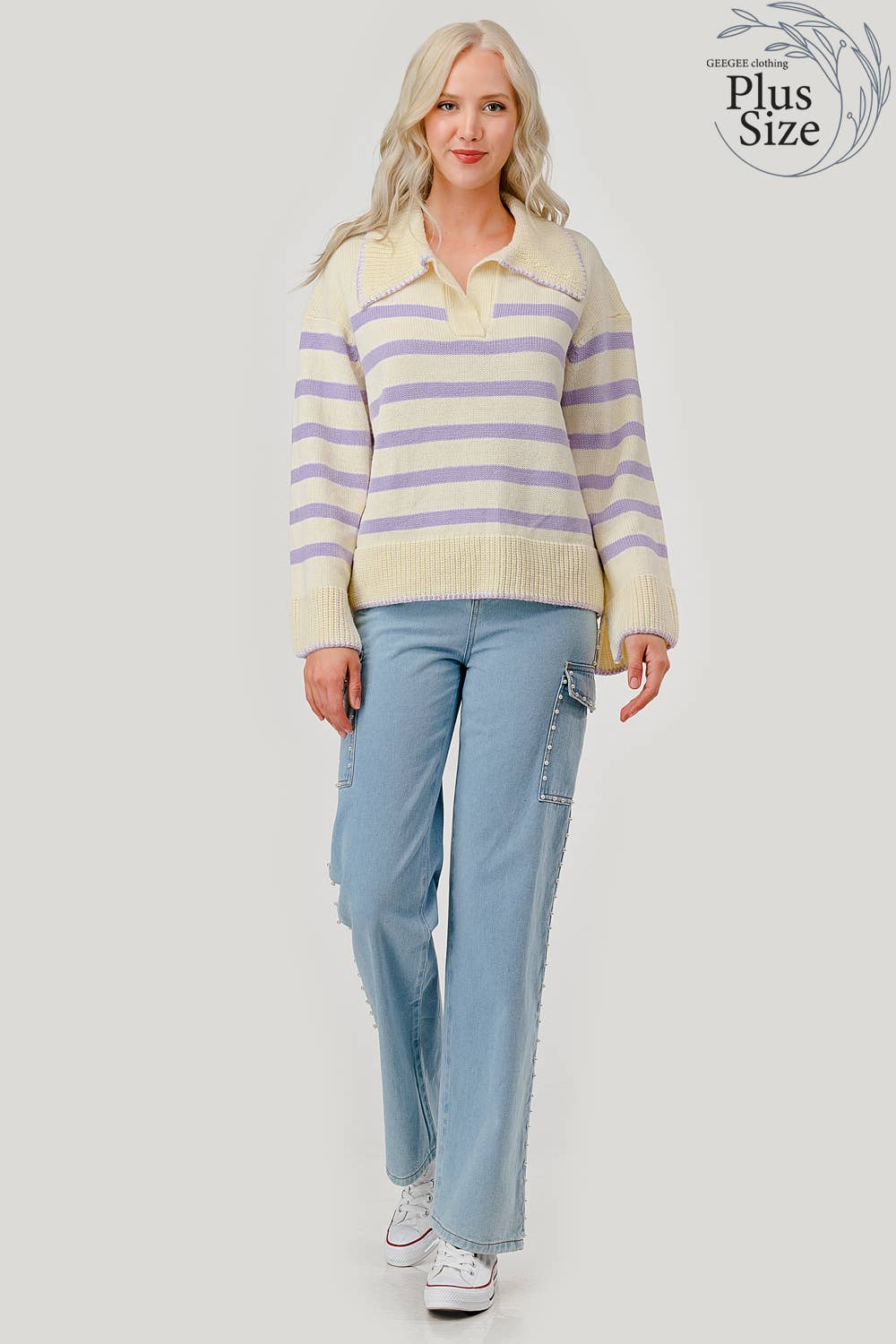 Lavender Striped Knit Sweater