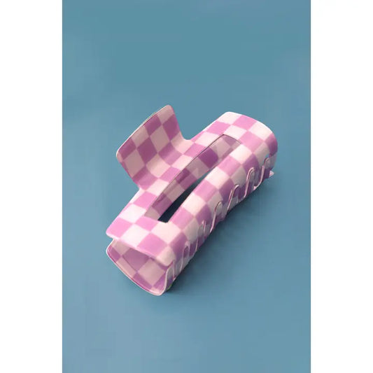 Purple and White Checkered Claw Clip