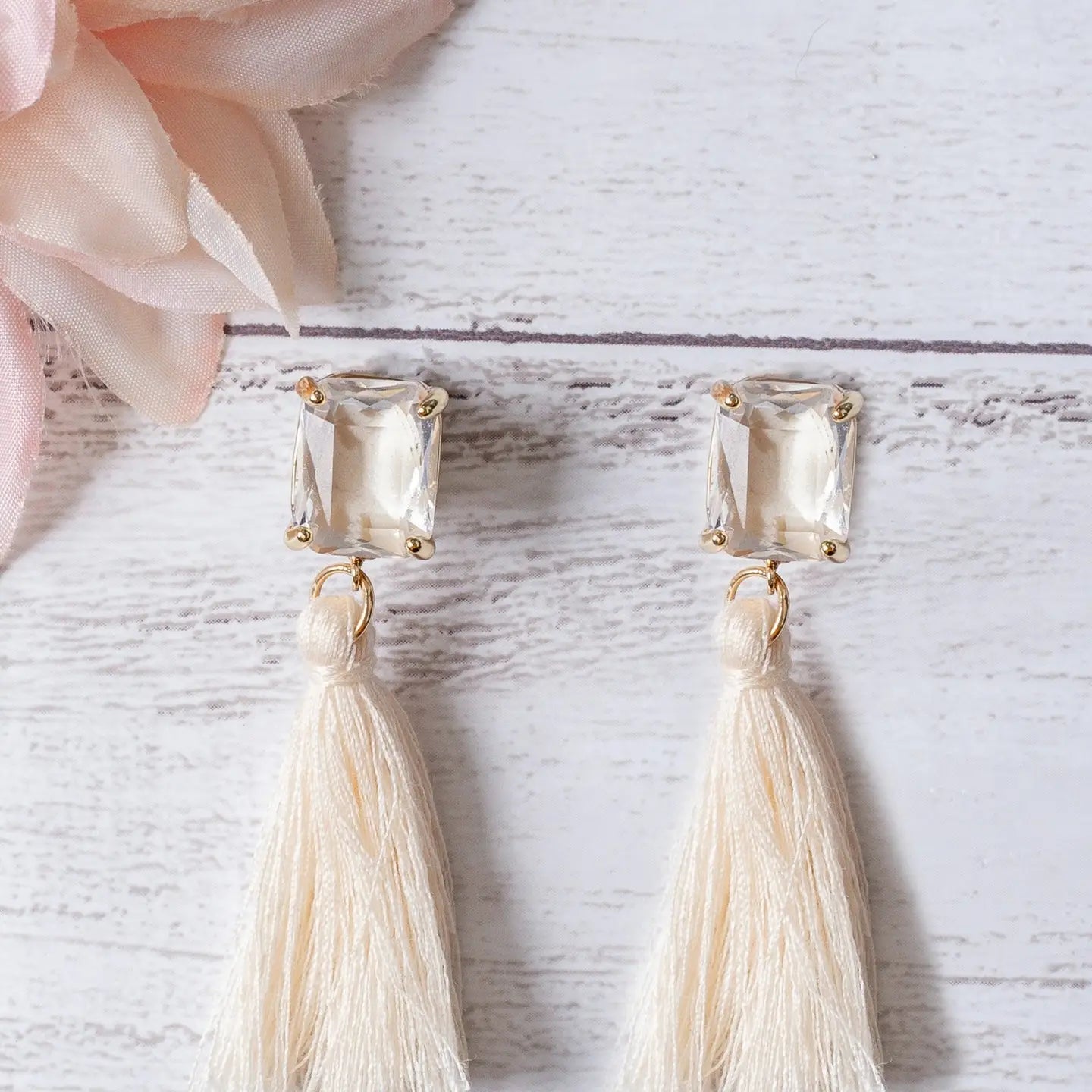 Love Notes Cream Tassel Stud Earrings