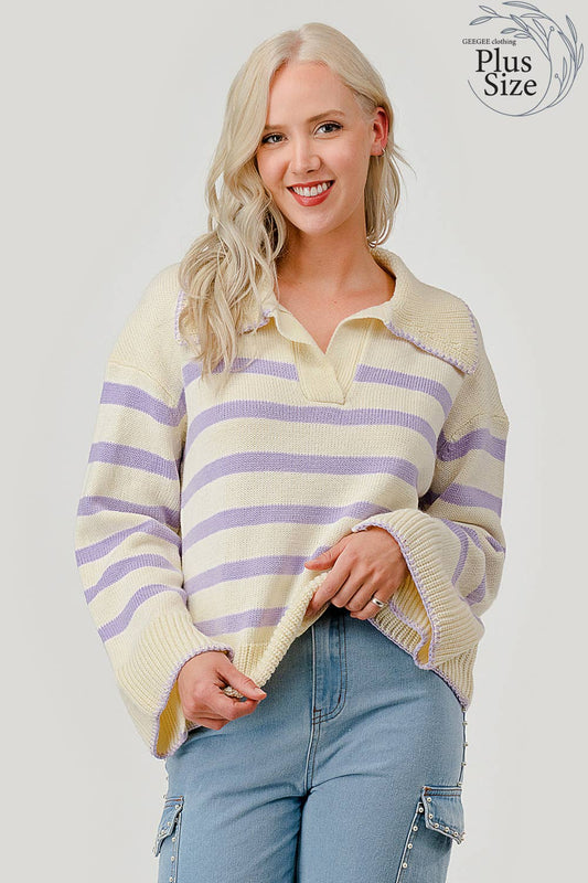 Lavender Striped Knit Sweater