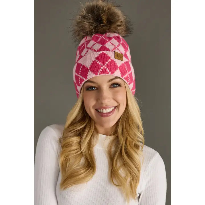 Pink Argyle Pom Hat