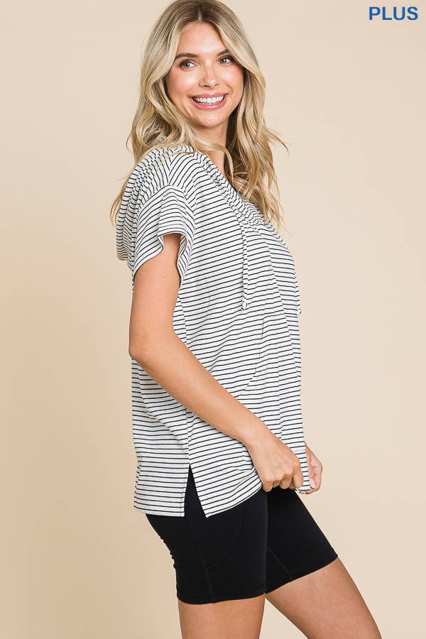 Short Sleeve Striped Hoodie