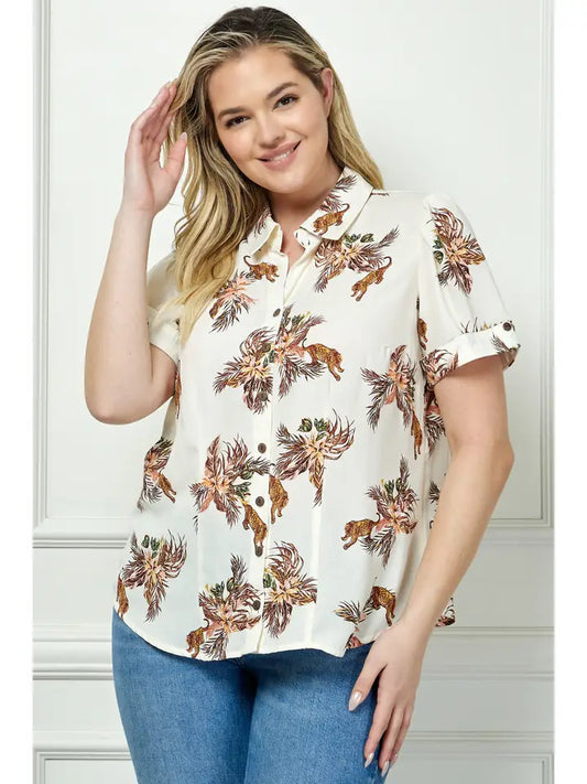 Cuff Sleeve Button Up Shirt