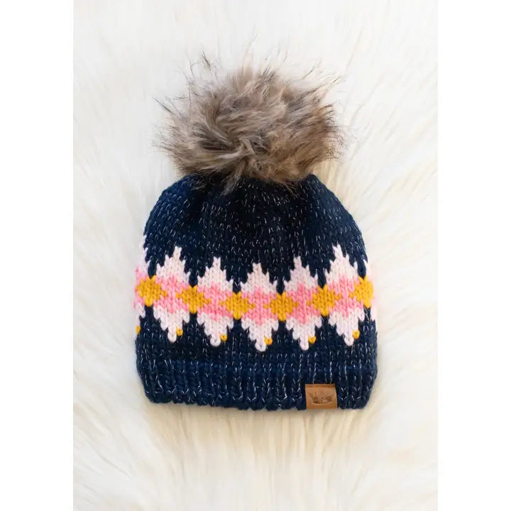 Navy + Pink Pom Hat