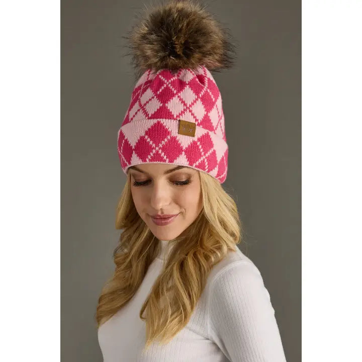 Pink Argyle Pom Hat