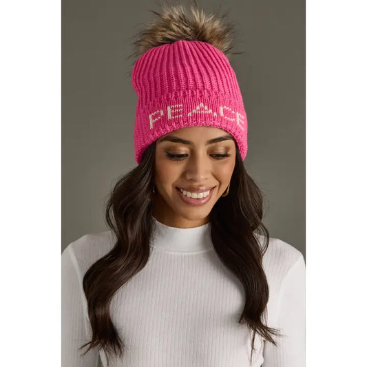 Pink Peace Pom Hat