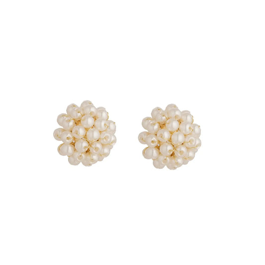 Dainty White Beaded Stud Earrings
