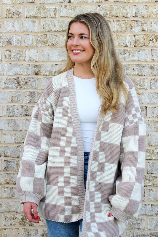 Taupe Checkered Cardigan